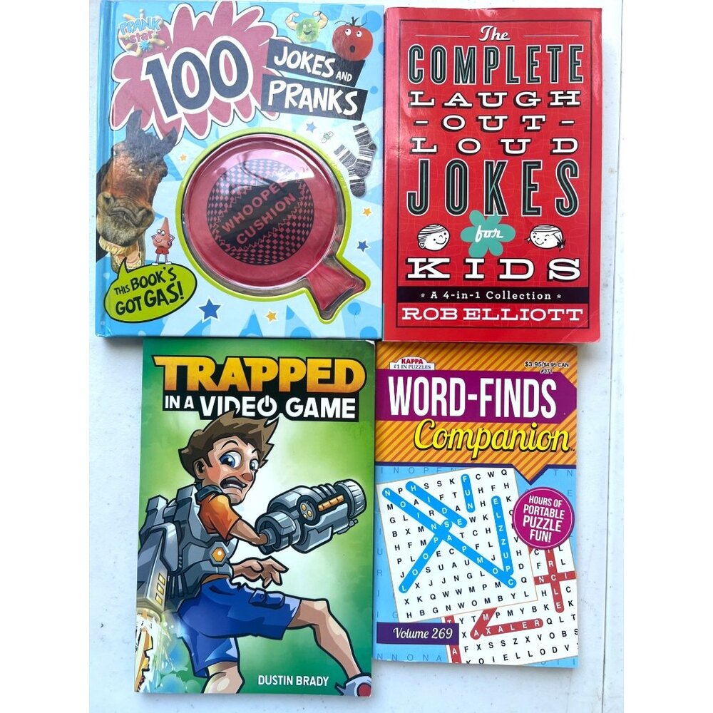 Set of 4 Fun books for kids and adults Jokes, Pranks, Games & Adventure